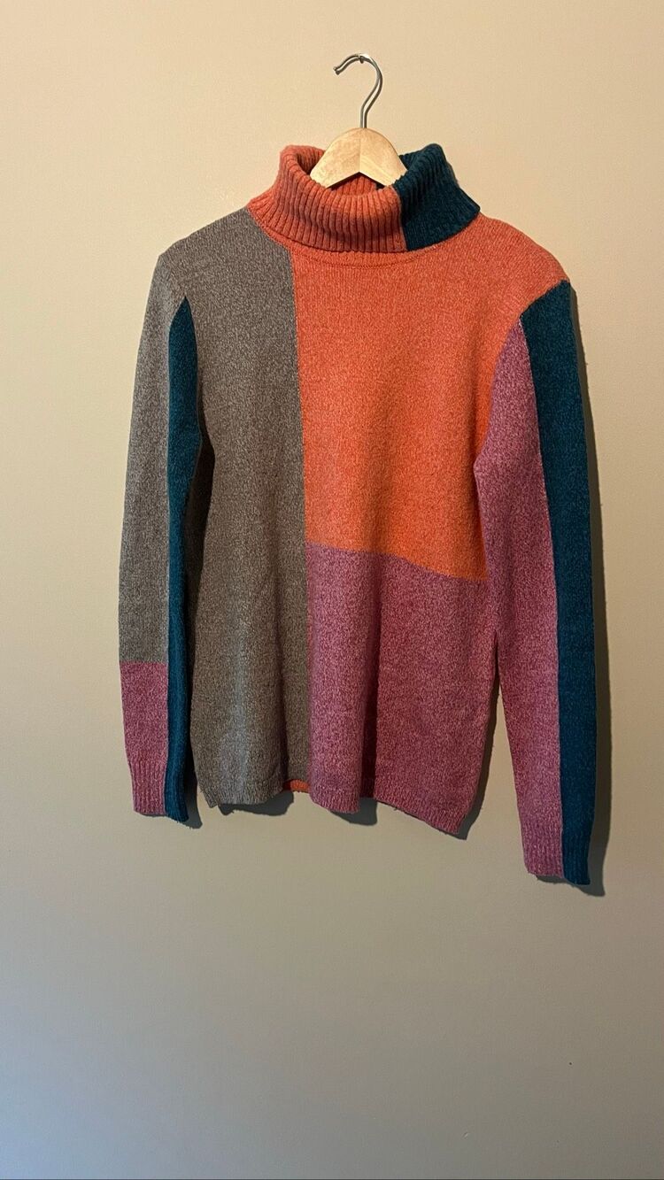 Sundance Colorblock Turtleneck Sweater Women's Medium Cotton Silk Blend Multicol - Picture 2 of 7